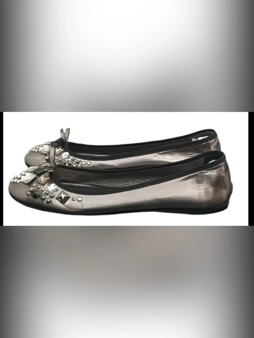 Authentic Prada luxury designer woman's signature silver soft leather flats 10